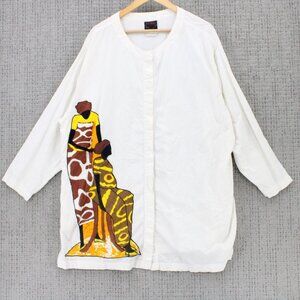 Vintage ASHRO Tunic Dress Women Size 2 White Geometric Pullover Long Sleeve 90s